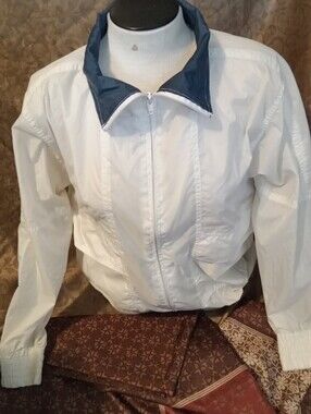 #691 White Windbreaker Jacket with Navy Collar - S